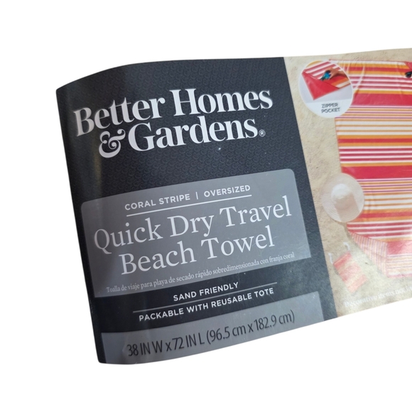 Better Homes And Gardens Coral Stripe Quick Dry Beach Towel Lot Of 2 38x72 NWT - Picture 3 of 5